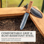 Kanzuro Hori Hori Garden Knife - Japanese Style Weeding & Digging Knife with Stainless Steel Blade, Depth Markings, Wooden Handle & Protective Sheath (Silver)