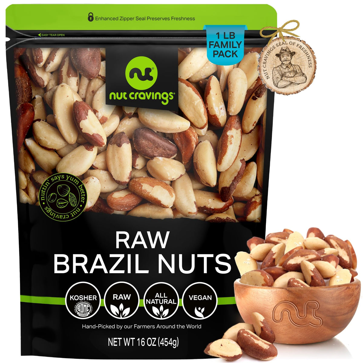 NUT CRAVINGS - Raw Brazil Nuts, Unsalted (16oz - 1 LB) No Shell, Whole