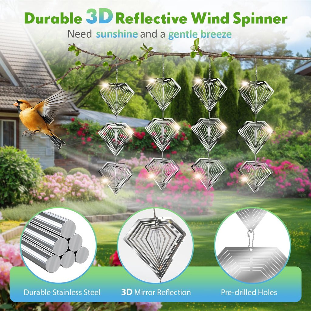 Superlong Bird Deterrents for Outside 12 Discs Stainless Steel, 4 Sets