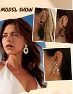JeryWe 9 Pairs Clip on Earrings for Women Fashion Rattan Acrylic Tassel Drop Dangle Earrings Set Lightweight Geometric Statement Bohemian Clip Earrings for Non Piercied Pink