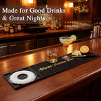 Bar Mat 3-in-1 Non-Slip Bartender Mat, Bar Accessories Countertop Mat 24 x 6 Inch with Spill Catching Surface, Bar Drip Mat for Home, Outdoor & RV Bar Setup（Black）