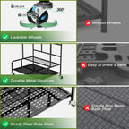 Garden Tool Organizer Rack with Wheels Up to 39 Tools, Heavy-Duty Steel Yard Tool Organizer for Garage Storage with 12 Hooks, Broom Holder & Garden Tool Rack for Shed, Patio, Outdoor Use, Black