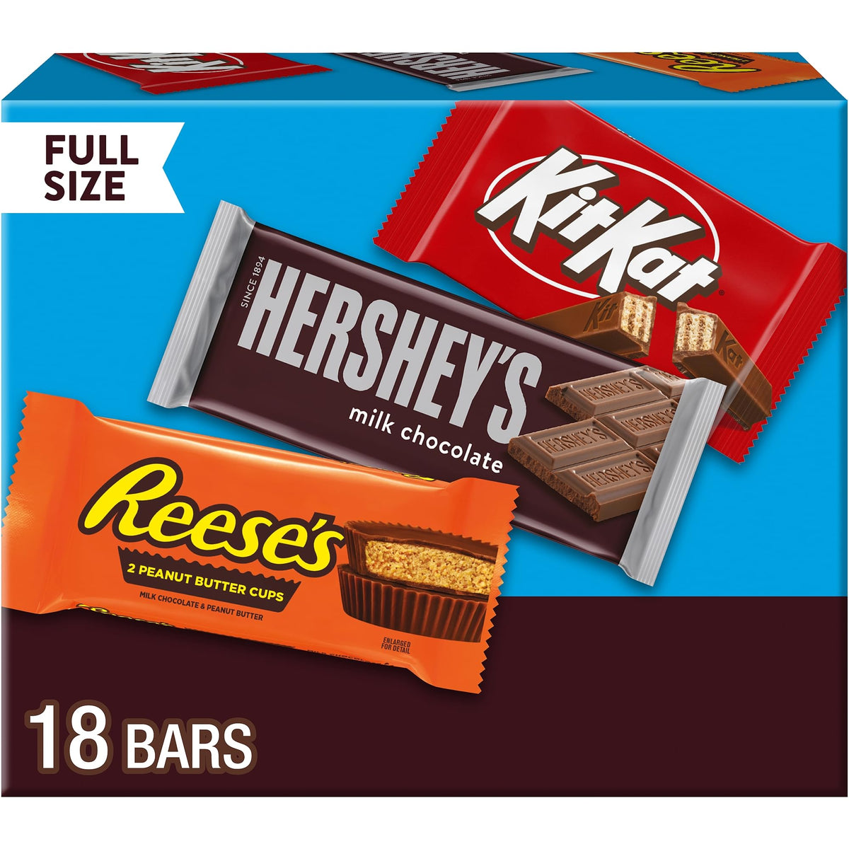 HERSHEY'S, KIT KAT & REESE'S Milk Chocolate Variety Box, 18 ct