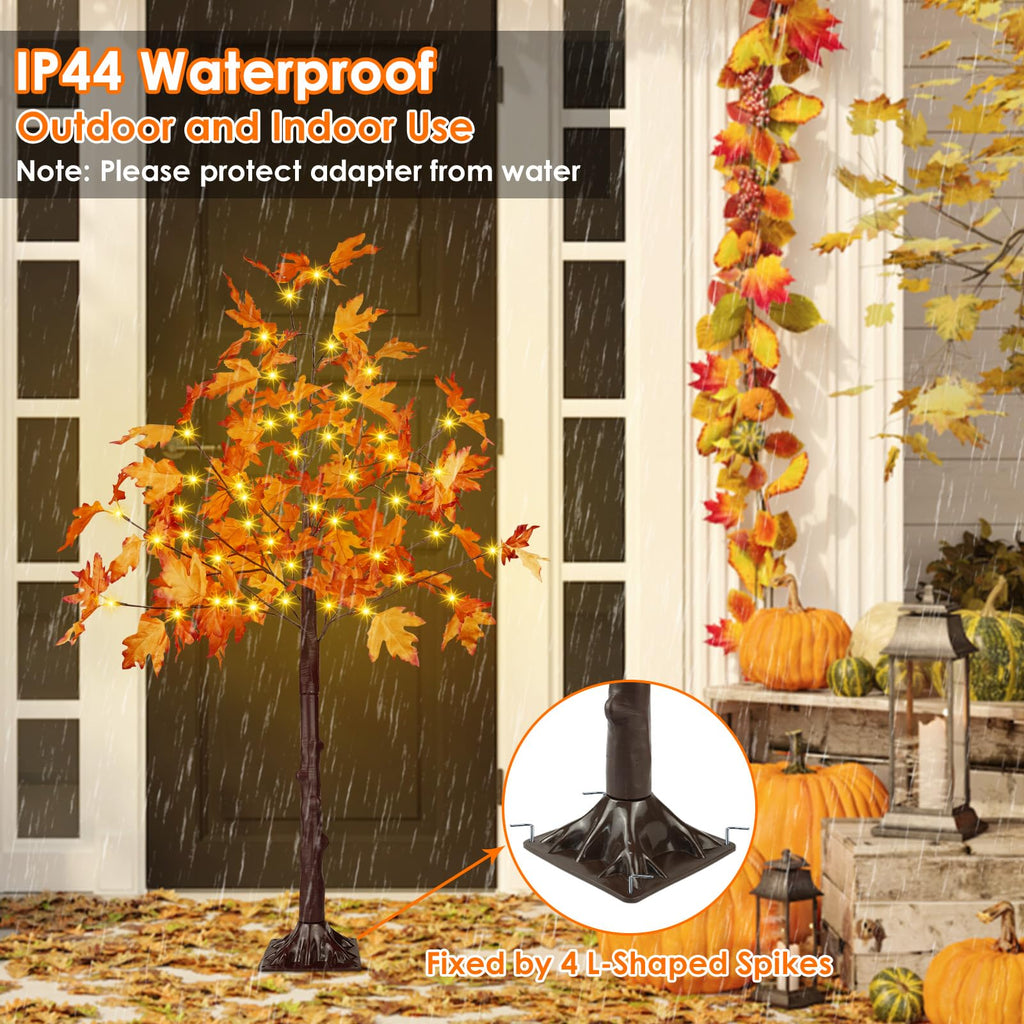 2 Pack 4FT Lighted Maple Tree 100 LED Artificial Fall Tree for Home Decor
