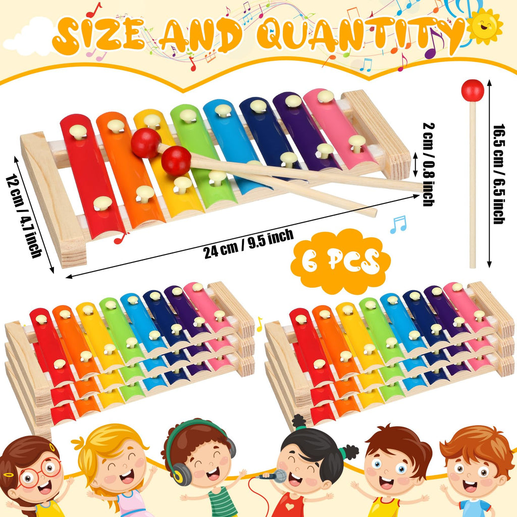 Lukmaa 6 Pcs Xylophone for Kids Wooden Xylophone with Mallets Musical Instrument Wood Baby Percussion Kit Christmas Birthday Gifts for Boys Girls Educational Preschool Instruments Toddler Toys