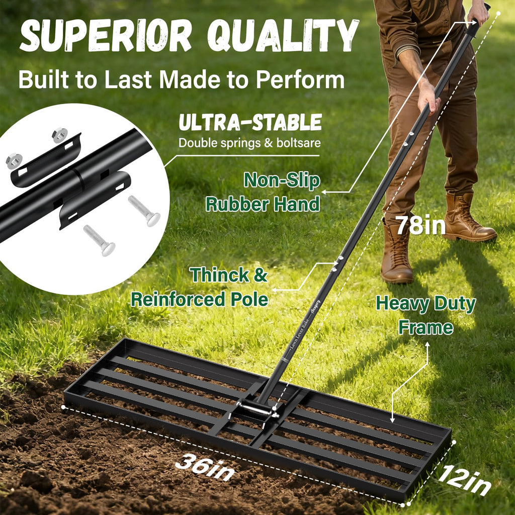 36X12 Lawn Leveling Rake,Lawn Leveler with 78" Long Handle