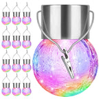 12Pack Outdoor Hanging Solar Lights, Cracked Glass Ball Lights, Multicolor