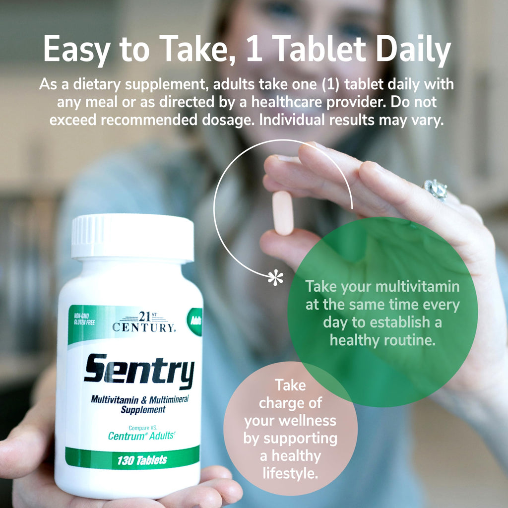 Sentry Adult Multivitamin & Multimineral Supplement, Daily Vitamins for Men & Women, Essential Vitamins & Minerals, Immune, Energy & Bone Health Support, Gluten Free, 300 Tablets