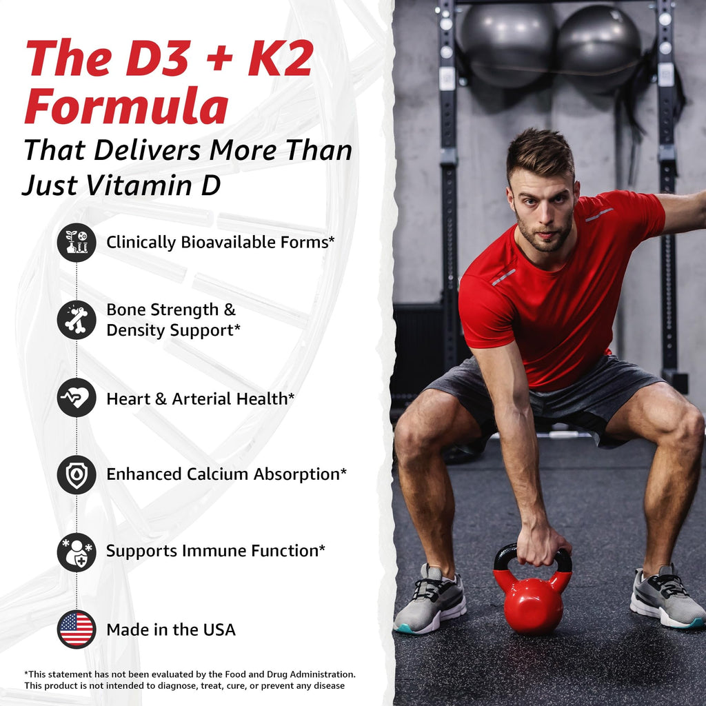 10X Health Vitamin D3 5000 IU & K2 MK7 - Menaquinone 7, High-Potency D3 K2 Vitamin Supplement for Bone Health, Heart and Teeth - 125 mcg Vitamin D & 90 mcg Vitamin K2-60 Capsules