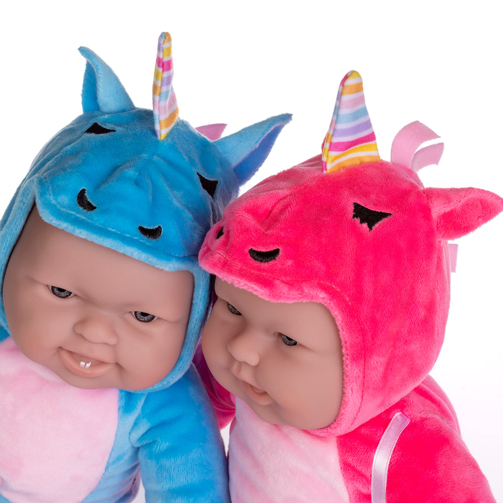 JC Toys Lots to Cuddle Babies 12-inch Small Soft Twin Baby Dolls Unicorn Theme| Washable | Pink and Blue | Includes Play Unicorns, Bottles, Pacifiers| for Children 12 Months +