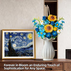 Blue Rose Flowers Valentines Gifts - Bouquet Building Set Compatible with Lego Flowers for Adults Women, Van Gogh's Starry Night and Sunflowers Style, Christmas Mother's Day Home Decor