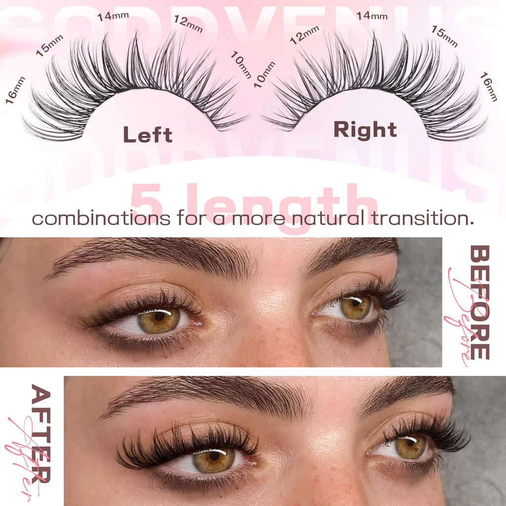 Goddvenus Lash Clusters Kit Wispy Eyelash Clusters Lashes Natural DIY Lash Extension Kit 10-16mm Cluster Eyelash Extensions Kit 300pcs C Curl Individual Lashes Cluster Eyelash (With Tweezers)