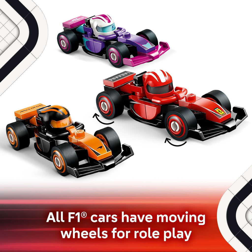 LEGO F1 Collectible Race Cars, 6 Pack - Building Set for Boys & Girls, Ages 6+ - Birthday Party Favor or Gift - Mystery Box W/Surprise F1 Car Toys - Travel Toys for Kids - 66796