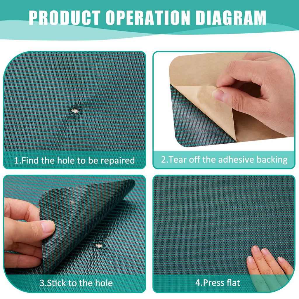 Amylove 12 Pcs Pool Safety Cover Patch Kit Swimming Pool Patch Repair Kit Self Adhesive Mesh for Inground Safety Cover, 12 x 8 Inch, 4 x 8 Inch (Green)