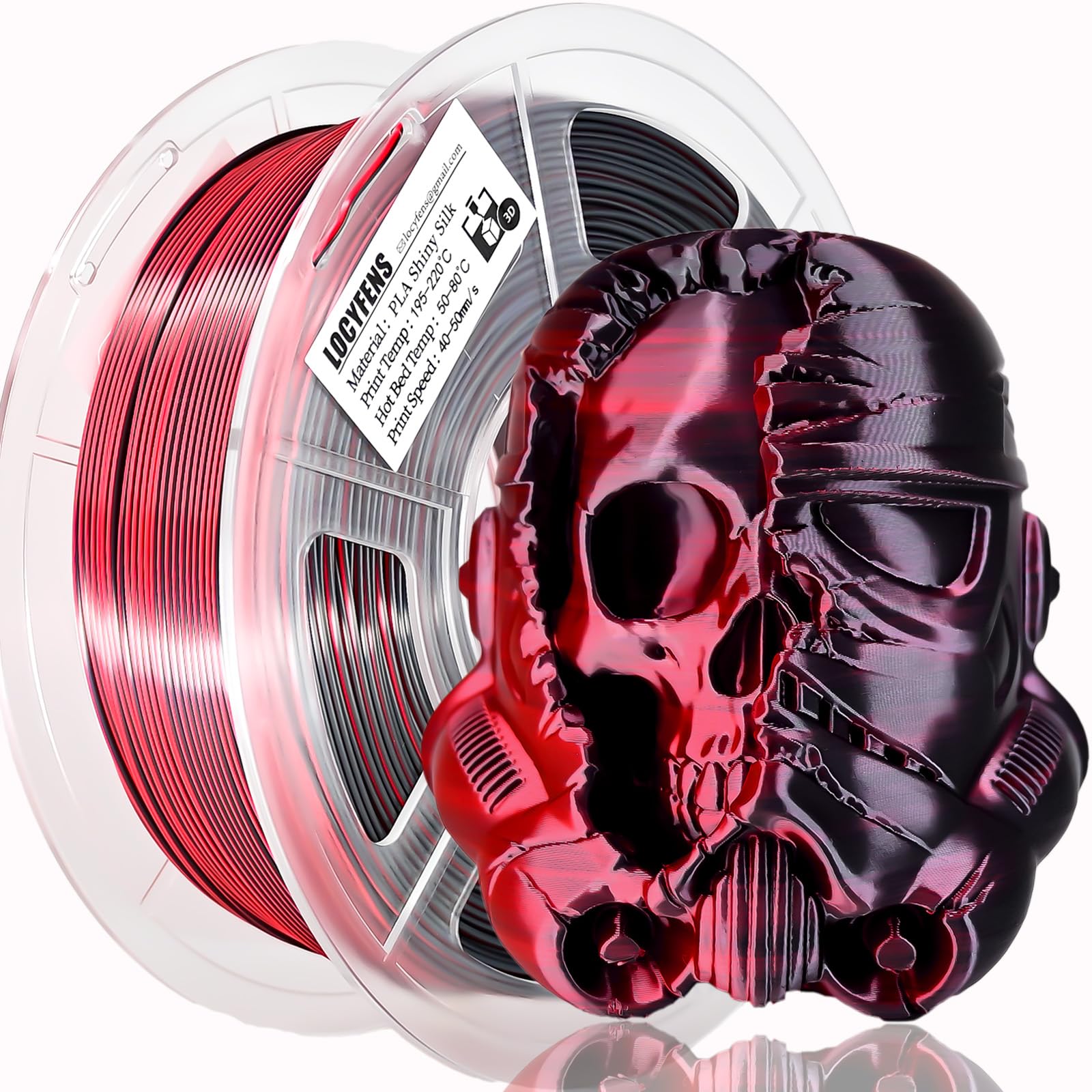 LOCYFENS PLA Filament 1.75mm, Silk PLA 3D Printer Filament, High Speed Printing Dual Color Filament Black Red 2 in 1 Coextrusion 1.75 PLA Filament +/-0.02mm, 1kg/2.2lb