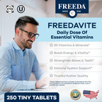 Freedavite Tiny Tablet - Moderate Multivitamin for Men and Women - Pure Vitamin A, C, D, E, B1, B2, B6, B12, Biotin, Calcium, Zinc, Iron, Magnesium, Manganese, Copper, Selenium, Iodine - 250 Count