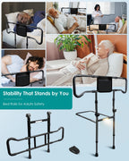 AMOVO Bed Rails for Elderly Adults Safety - Foldable Bed Assist Rails for Seniors Bed Side Grab Bar with Sensor Light, Adjustable Bedside Railing Safety Guard Rail Cane (ASTM F3186–17 Certified)