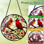 Remiawy Cardinal Stained Glass Window Hanging, 8 Inch Sun Catcher Glass Panel with Metal Chain and Hooks Suncatcher Indoor Window Wall Art Home Decor Gift for Bird Lovers Women Mother's Day Christmas