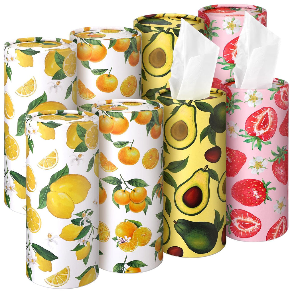 Zonon 8 Pcs Car Tissues Holder Round Box with Facial Tissue Bulk Fruit Multicolor Car Tissues Cylinder with 50 Sheets Face Towel Fit for Cube Boxes Christmas Round Tubes Cup Holder Container Travel