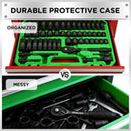 SWANLAKE 3/8'' Drive Impact Socket Set, 50-Piece Standard SAE (5/16 to 3/4 inch) and Metric (8-22mm) Size, 6 Point, Cr-V, 3/8-Inch Ratchet Handle, Extension Bar, Universal Joint