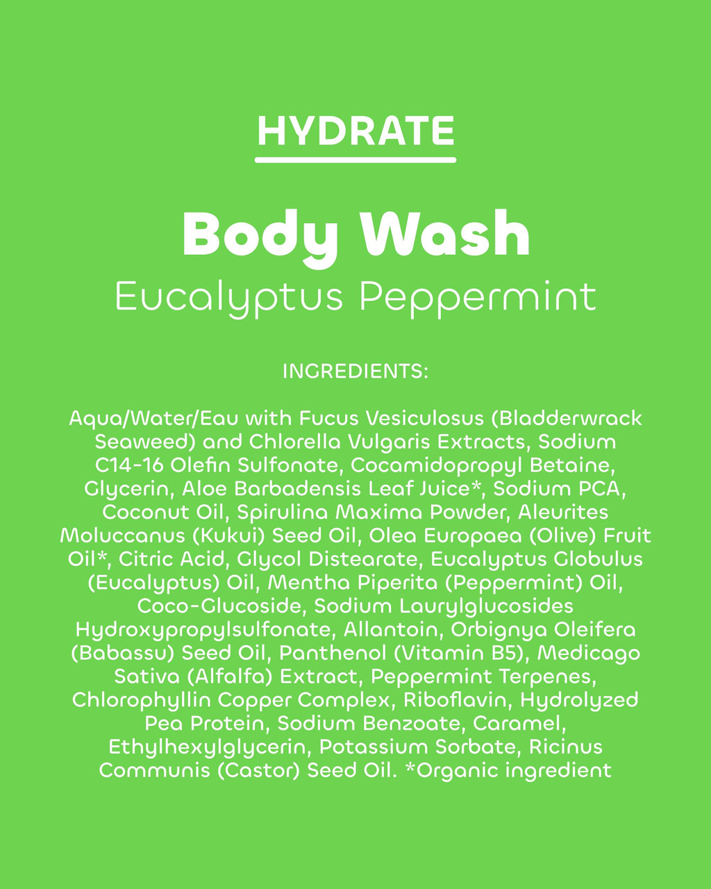 Seaweed Bath Co. Hydrate Body Wash - Eucalyptus Peppermint - Hydrating Lathering Cleanser with Nourishing Natural Ingredients - Vegan, Paraben and Sulfate Free Shower Gel - 12 oz