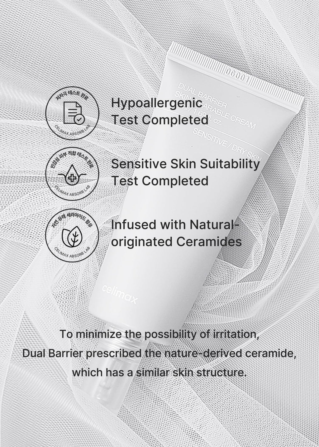 celimax Dual Barrier Skin Wearable Cream | Long Lasting Cream Face Moisturizer with Ceramides, Hyaluronic Acid, Moisturizing, Hydrating, Soothing, Repairing, Day & Night Cream, 50ml