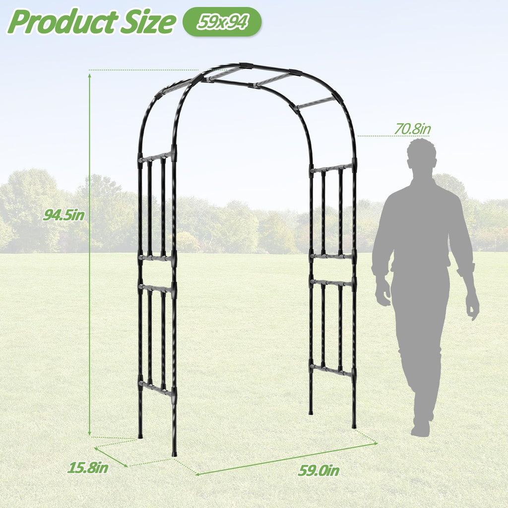 Trellume Thickened Metal Garden Arch-59(L)*94.5"(H),Garden Trellis for Climbing Plants Outdoor, Heavy Duty Rust-Proof Iron Arbor Archway for Backyard, Patio, Lawn and Wedding Decorations(20MM Pipe)