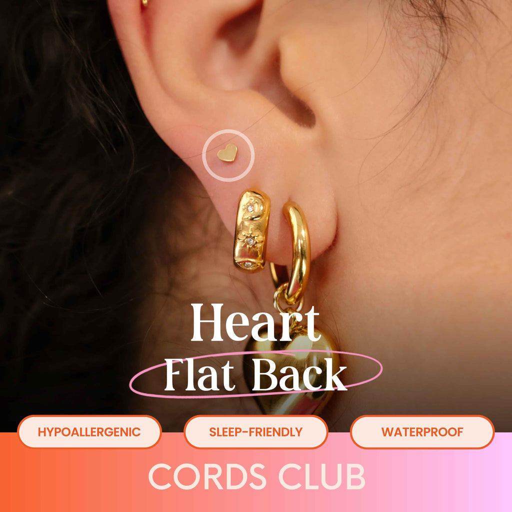 Cords Club Heart Flat Back Stud- Hypoallergenic Titanium Women's Earring