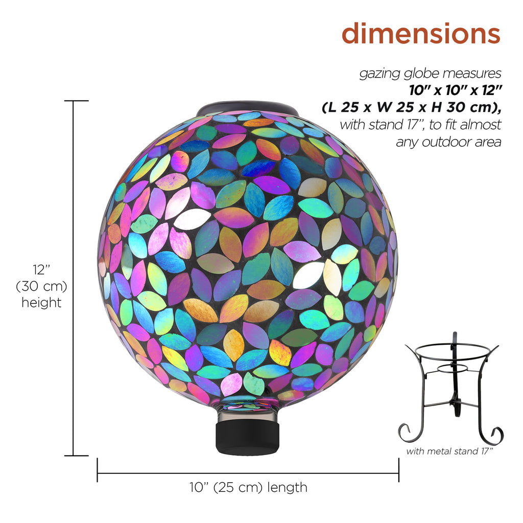 Alpine Corporation GRS122A-SLR Indoor/Outdoor Glass Solar Powered Mosaic Gazing Globe Yard Decoration, 10", Purple
