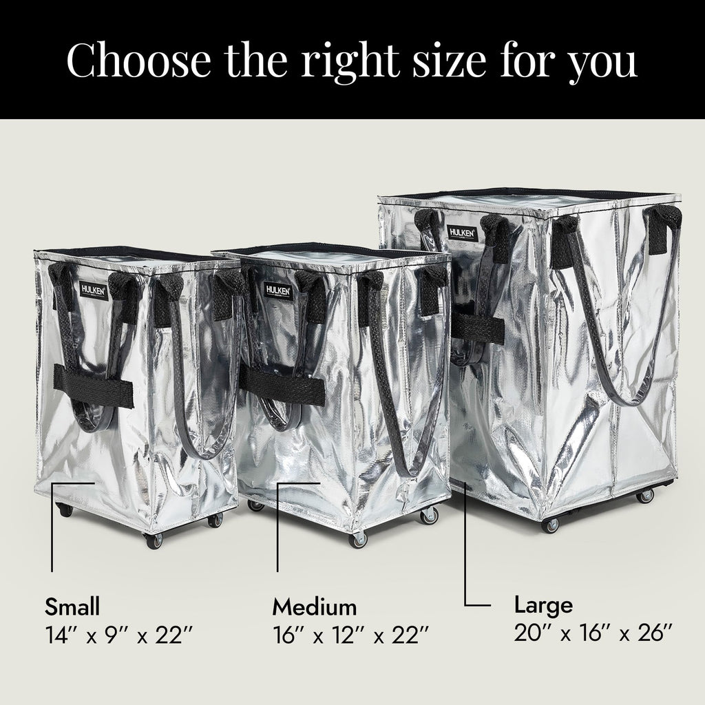 (Large, Silver) Reusable Grocery Bag On Wheels, Shopping Trolley, Rolling Tote, Zipper Closure, Lightweight, Carries Up to 66 lb, Folds Flat, Unbreakable Handles