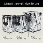 (Large, Silver) Reusable Grocery Bag On Wheels, Shopping Trolley, Rolling Tote, Zipper Closure, Lightweight, Carries Up to 66 lb, Folds Flat, Unbreakable Handles