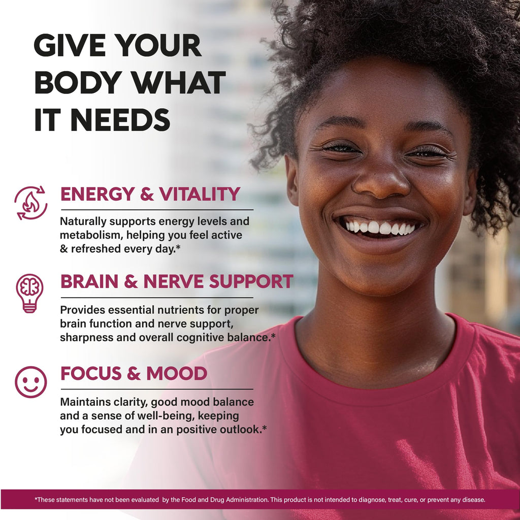 Vitamin B Complex for Men & Women - Made in USA - B-Complex: B1, B2, B3, B5, B6, B7, B8, B9, B12 with Vitamin C, Choline, Inositol - Energy, Brain & Heart Support Supplement, 120 Vegan Capsules