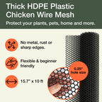Maporch Plastic Chicken Wire Fencing for Pet Protection - 15.7" x 10ft, Black HDPE Mesh - Garden Fence Animal Barrier for Dogs, Cats and Rabbits (2-Pack)