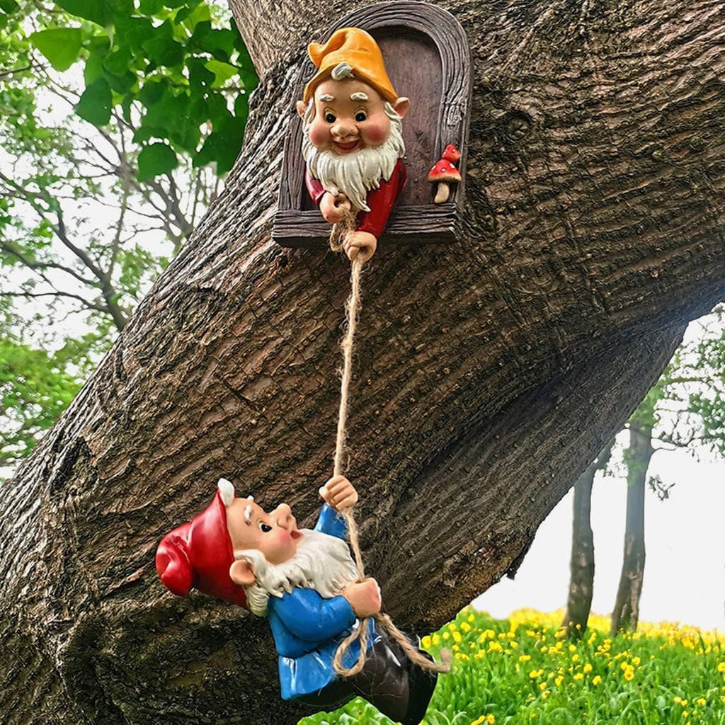 WPJFMXZ Climbing Gnomes Tree Faces Decor Outdoor for Yard, Adorable Gnome Elf Out Hugger Fairy Door Statue for Tree, Funny Garden Gnome Peeker Sculpture Yard Patio Art