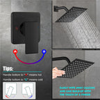 Heyalan Shower Faucet Set with Valve, Bathroom Rainfall Shower System, Wall Mount Single Handle Shower Trim Kit, Rainfall Fixed Shower Head, 8 Inch Square Shower Head, Matte Black