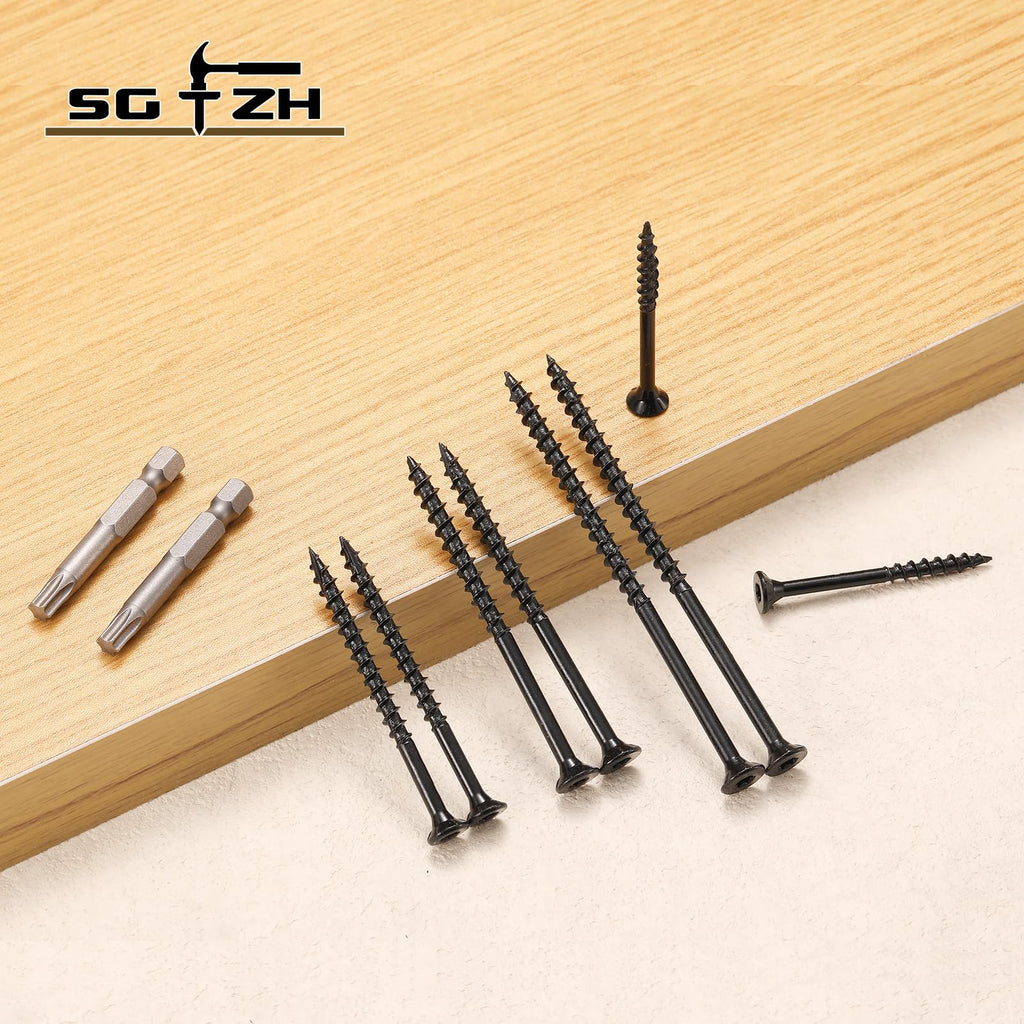 SG TZH #10 x 2-1/2" Deck Screws (316Pcs) 4lb. Exterior Wood Screws. Carbon Steel, Black, Flat Head, Rust Resistant epoxy Coated, with T25 Star Bit