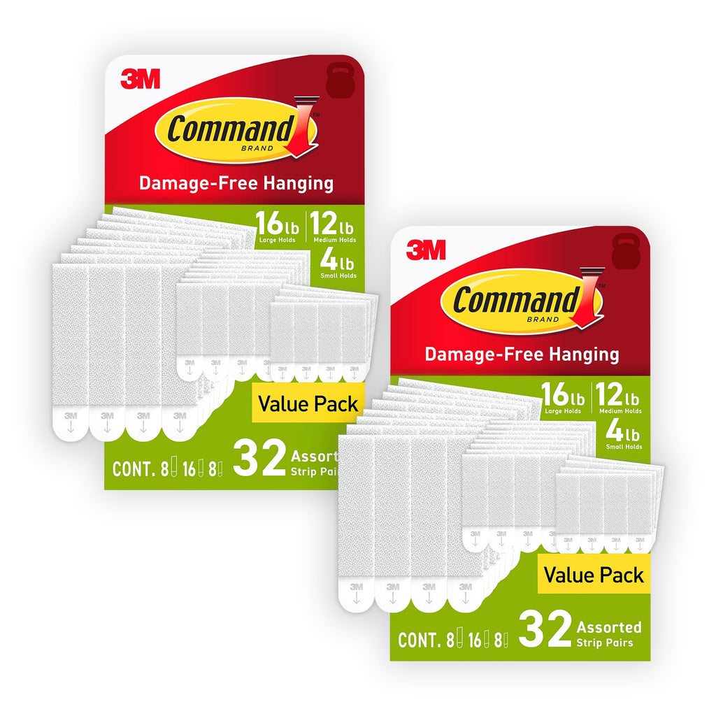 Command Picture Hanging Strips Variety Pack, Damage Free Hanging Picture Hangers, No Tools Wall Hanging Strips for Living Spaces, White, 16 Small Pairs, 32 Medium Pairs and 16 Large Pairs (128 Strips)