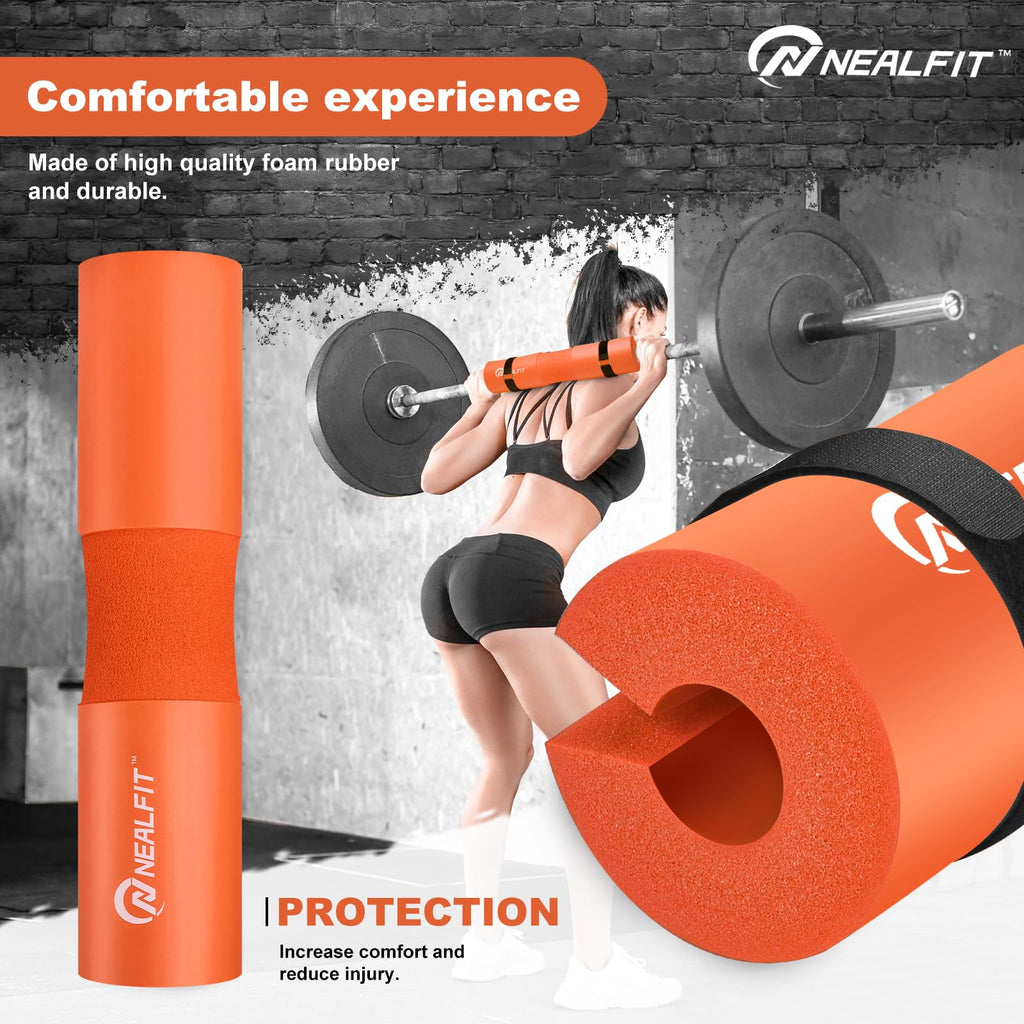 NEALFIT Barbell Pad Squat Pad for Squats���Squat Bar Pad���Great for Weightlifting,Lunges and Hip Thrusts���Foam Sponge Pad���Fit Standard and Olympic Bars Perfectly (Orange)