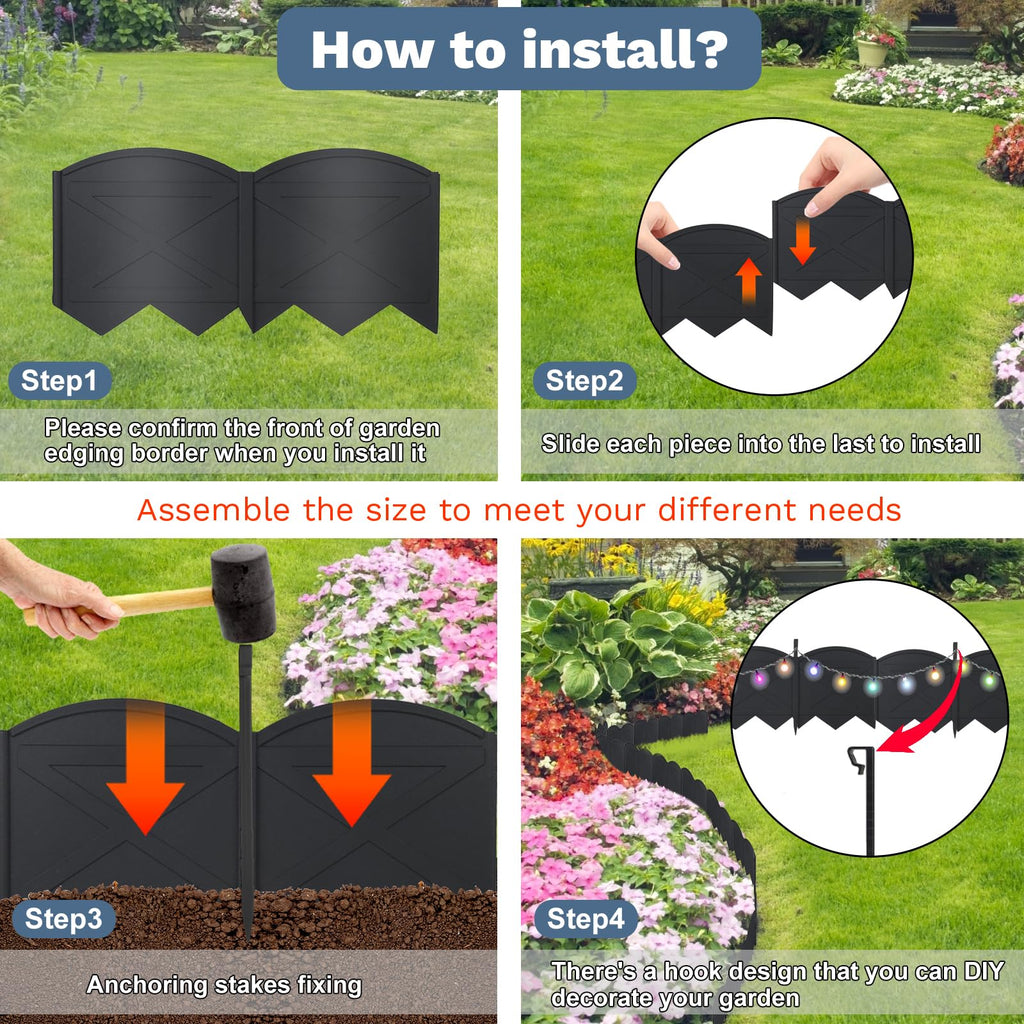 20Pcs Landscape Border,6 Inch 20Ft Garden Edging Border with Stakes Kits