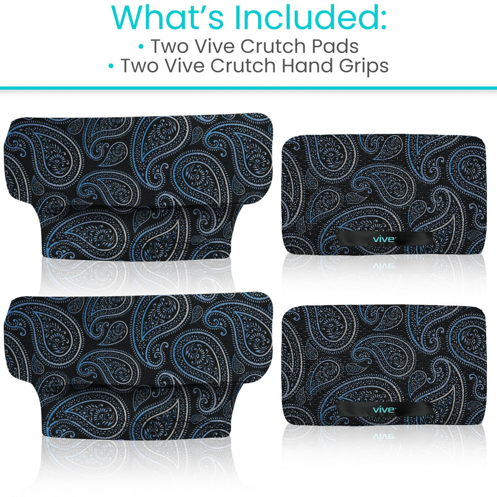 Vive Crutch Pads for Armpits and Hand Grips - Pads for Crutches Handles and Underarms - Crutch Cushions Covers - Soft Padded Under Arm Cover - Crutch Accessories for Women, Men, Kid (1 Pair, Paisley)