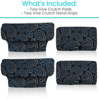 Vive Crutch Pads for Armpits and Hand Grips - Pads for Crutches Handles and Underarms - Crutch Cushions Covers - Soft Padded Under Arm Cover - Crutch Accessories for Women, Men, Kid (1 Pair, Paisley)