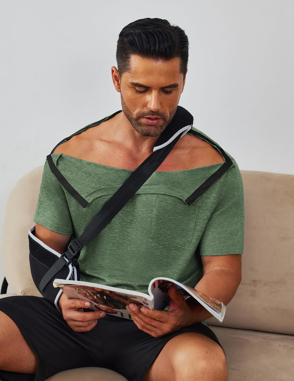 Deyeek Broken Arm Shirts for Men Soft Tear Away Side Snap Adaptive Tops