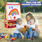 Art Easel for Toddlers Kids, Adjustable Standing Art Easel with Magnetic Chalkboard & Whiteboard, Dry-Erase Board, Paper Roll, Drawing & Painting Easel for Kids Ages 3 4-8 9-12, Red w/Bag