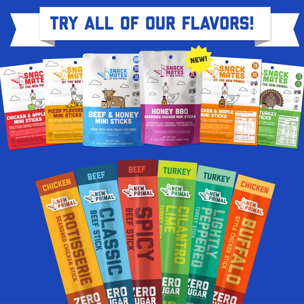 New Primal Snack Mates Chicken & Maple Mini Meat Sticks, 15 Count