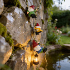 Gnome Garden Hanging Decor, 3 Pack Climbing Gnomes Statues & Solar Lanterns