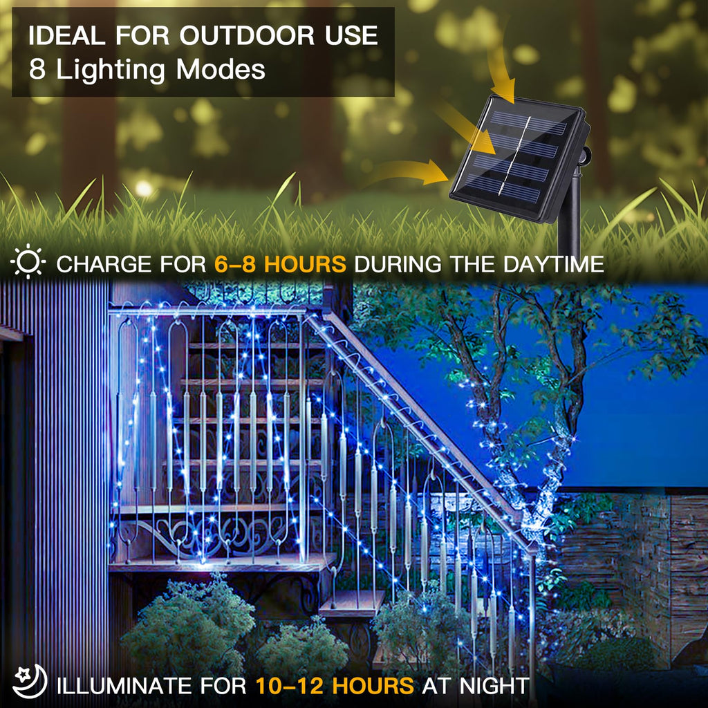 suddus 2 Pack 33ft Solar Fairy String Lights Small, 100 Led Blue Solar Fairy Lights Outdoor, 8 Modes Solar Christmas Lights Copper Wire for Trees Garden Patio Yard Deck Fence Party Decorations