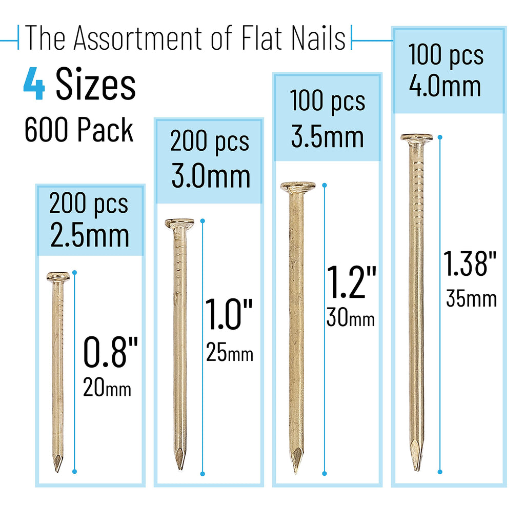Mr. Pen- Nail Assortment Kit, 600 Pcs, 4 Sizes, Gold Picture Hangers