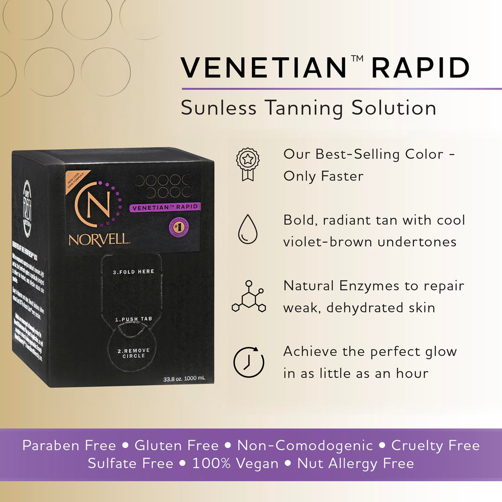 Norvell Premium Rapid Spray Tan Solution Venetian One 1 Liter – Professional Sunless Tanning Formula for Ultra Fast Natural Bronze Glow, Streak Free, Fast Drying, Long Lasting Color