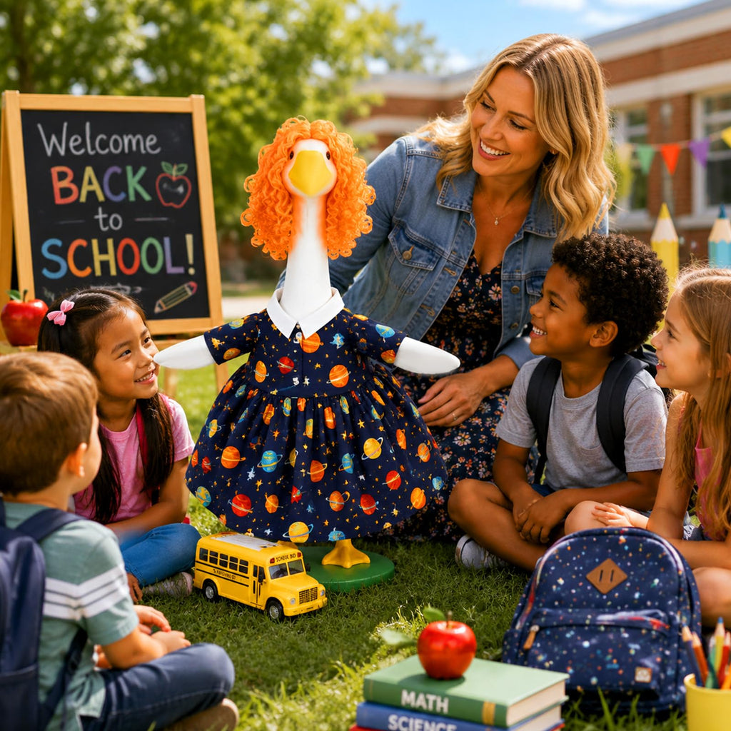 JcHrmers Back to School Porch Goose Outfits Teacher Goose Outfits Halloween Lawn Goose Clothes Fits 23" Cement Plastic Goose Statue for School Classroom Outdoor Garden Lawn Yard Patio Decor