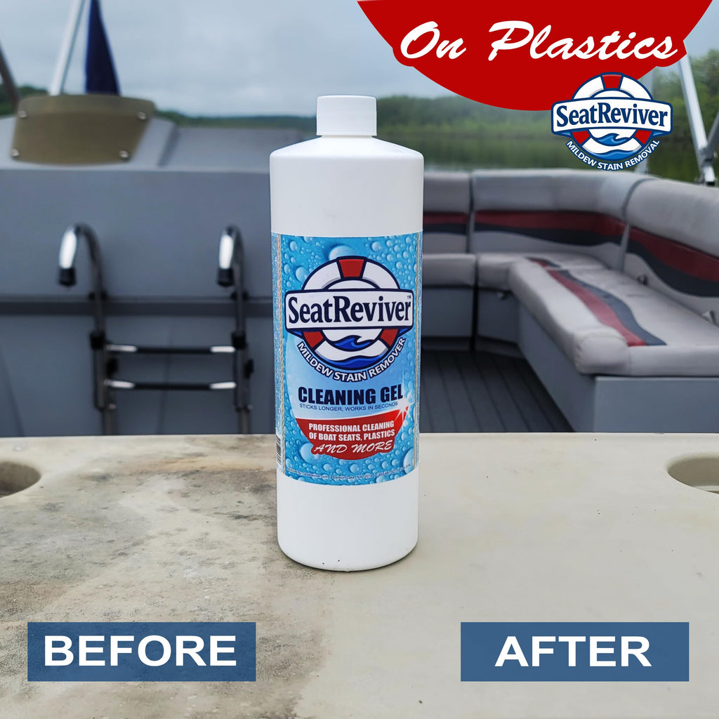 Seat Reviver Marine Mildew Stain Remover for Boat Seats, Vinyl & Plastic | Light Gel That Clings Longer | Fast-Acting | No Scrub | 32oz